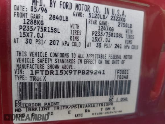 ✅ 1996 Ford Ranger XLT • VIN: 1FTDR15X9TPB29241 • Lot: 41802300. Listed on IAAI with 179,948 mi. Free auction sales archive from the USA and detailed vehicle history report at DreamBid. Image 9.