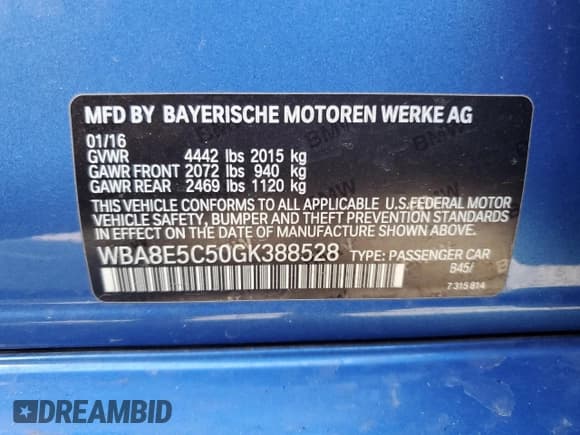 ✅ 2016 BMW 3 Series 328d • VIN: WBA8E5C50GK388528 • Lot: 43237625. Listed on Copart with 84,644 mi. Free auction sales archive from the USA and detailed vehicle history report at DreamBid. Image 14.