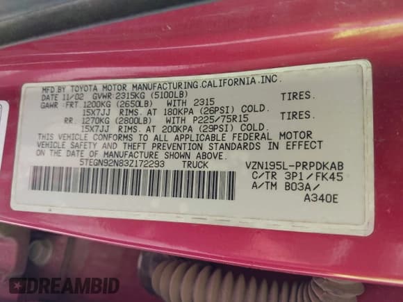 ✅ 2003 Toyota Tacoma PreRunner • VIN: 5TEGN92N83Z172293 • Лот: 42893171. Опубликован ранее на IAAI с пробегом 214 246 миль. Бесплатный доступ к архиву аукционных продаж из США и подробный отчёт об истории автомобиля на DreamBid. Изображение 9.