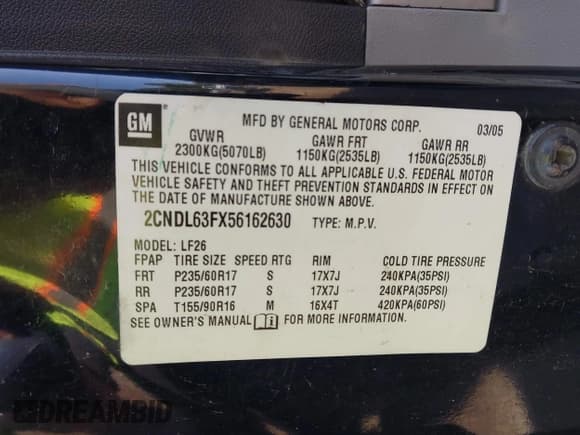 ✅ 2005 Chevrolet Equinox LT • VIN: 2CNDL63FX56162630 • Лот: 41328733. Опубликован ранее на IAAI с пробегом 285 513 миль. Бесплатный доступ к архиву аукционных продаж из США и подробный отчёт об истории автомобиля на DreamBid. Изображение 9.