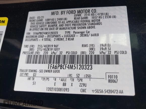 ✅ 2021 Ford Mustang GT Premium • VIN: 1FA6P8CF4M5120323 • Lot: 43467945. Listed on IAAI with Not provided. Free auction sales archive from the USA and detailed vehicle history report at DreamBid. Image 9.