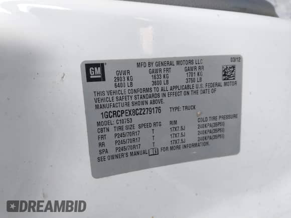 2012 Chevrolet Silverado 1500 Work Truck z VIN 1GCRCPEX8CZ279176, wystawiony jako IAAI lot #41385711 z przebiegiem 108 103 mil mil oraz . Historia ofert i sprzedaży dostępna na DreamBid. Obrazek 9.