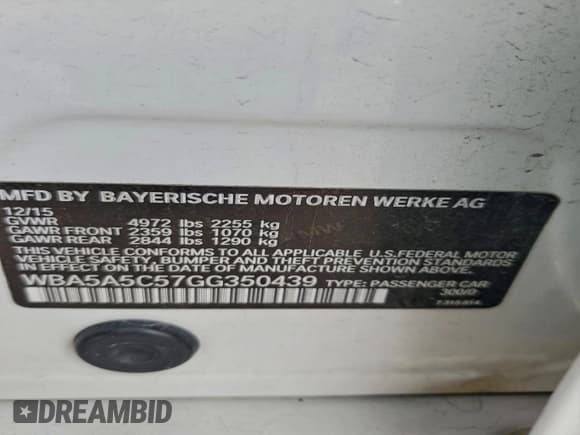 ✅ 2016 BMW 5 Series 528i • VIN: WBA5A5C57GG350439 • Lot: 93942775. Listed on Copart with 122,058 mi. Free auction sales archive from the USA and detailed vehicle history report at DreamBid. Image 12.