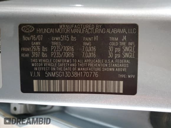 ✅ 2008 Hyundai Santa Fe GLS • VIN: 5NMSG13D38H170776 • Lot: 77042714. Listed on Copart with 161,134 mi. Free auction sales archive from the USA and detailed vehicle history report at DreamBid. Image 14.