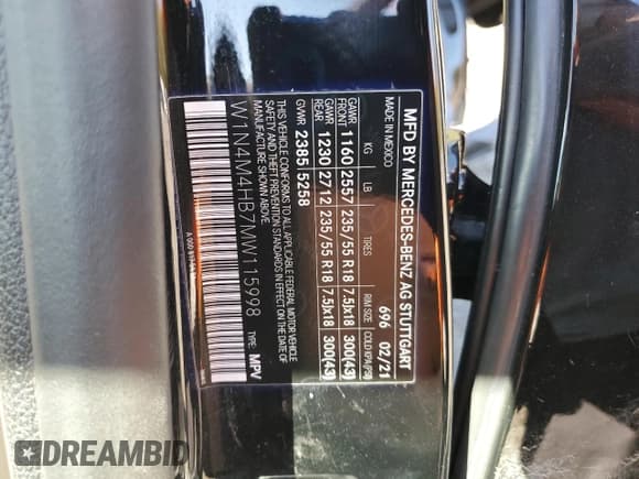 ✅ 2021 Mercedes-Benz GLB 250 • VIN: W1N4M4HB7MW115998 • Lot: 89520985. Listed on Copart with 118,308 mi. Free auction sales archive from the USA and detailed vehicle history report at DreamBid. Image 14.