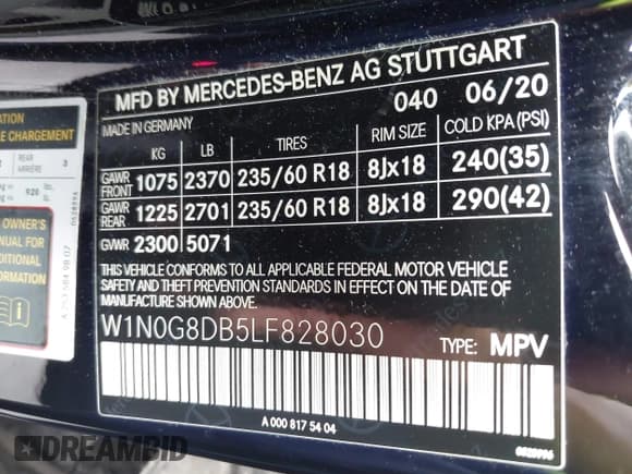 ✅ 2020 Mercedes-Benz GLC 300 • VIN: W1N0G8DB5LF828030 • Lot: 43401143. Listed on IAAI with 75,379 mi. Free auction sales archive from the USA and detailed vehicle history report at DreamBid. Image 9.