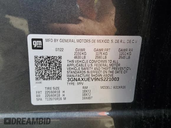 ✅ 2022 Chevrolet Equinox LT • VIN: 3GNAXUEV9NS221003 • Лот: 81267795. Опубликован ранее на Copart с пробегом 40 353 миль. Бесплатный доступ к архиву аукционных продаж из США и подробный отчёт об истории автомобиля на DreamBid. Изображение 13.