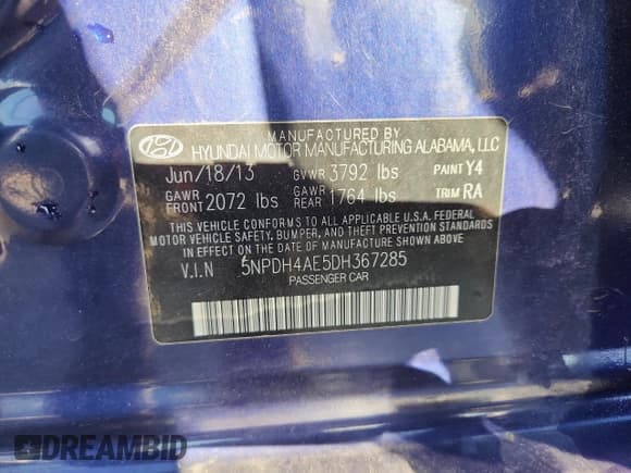 ✅ 2013 Hyundai Elantra GLS • VIN: 5NPDH4AE5DH367285 • Lot: 84281215. Listed on Copart with 134,422 mi. Free auction sales archive from the USA and detailed vehicle history report at DreamBid. Image 12.