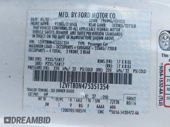 ✅ 2007 Ford Mustang Deluxe • VIN: 1ZVFT80N475351354 • Lot: 43556903. Wystawiony na IAAI z przebiegiem 250 306 mil. Bezpłatny archiwum sprzedaży aukcyjnych z USA i szczegółowy raport historii pojazdu na DreamBid. Zdjęcie 9.