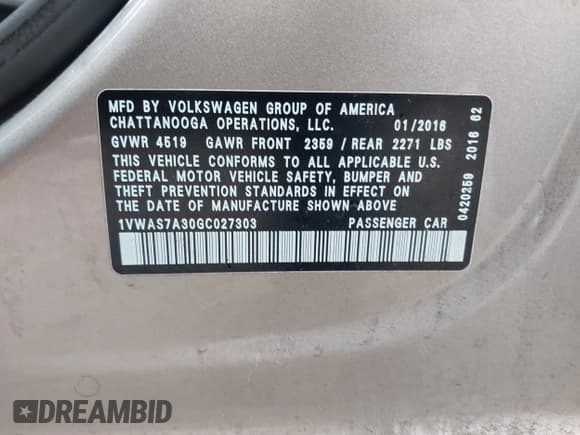 ✅ 2016 Volkswagen Passat S • VIN: 1VWAS7A30GC027303 • Lot: 43773231. Wystawiony na IAAI z przebiegiem 131 892 mil. Bezpłatny archiwum sprzedaży aukcyjnych z USA i szczegółowy raport historii pojazdu na DreamBid. Zdjęcie 9.