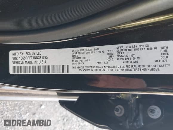 ✅ 2022 Ram 1500 Big Horn • VIN: 1C6SRFFT1NN381295 • Lot: 43556221. Listed on IAAI with 25,244 mi. Free auction sales archive from the USA and detailed vehicle history report at DreamBid. Image 9.