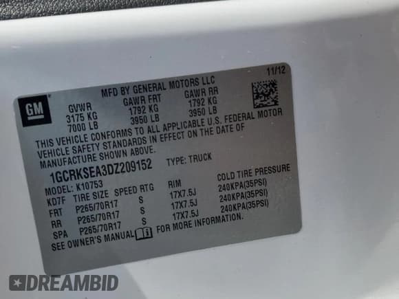 ✅ 2013 Chevrolet Silverado 1500 LT • VIN: 1GCRKSEA3DZ209152 • Lot: 70470074. Listed on Copart with 189,184 mi. Free auction sales archive from the USA and detailed vehicle history report at DreamBid. Image 14.