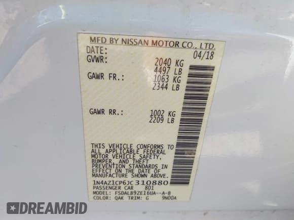 ✅ 2018 Nissan LEAF SV • VIN: 1N4AZ1CP6JC310880 • Lot: 43577964. Wystawiony na IAAI z przebiegiem 59 481 mil. Bezpłatny archiwum sprzedaży aukcyjnych z USA i szczegółowy raport historii pojazdu na DreamBid. Zdjęcie 9.