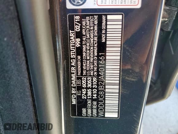 ✅ 2018 Mercedes-Benz S 63 AMG • VIN: WDDUG8JB2JA401661 • Lot: 53571305. Listed on Copart with Not provided. Free auction sales archive from the USA and detailed vehicle history report at DreamBid. Image 12.