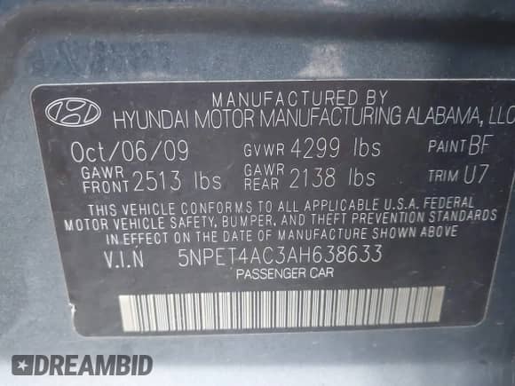 2010 Hyundai Sonata GLS z VIN 5NPET4AC3AH638633, wystawiony jako IAAI lot #43519423 z przebiegiem 113 408 mil mil oraz . Historia ofert i sprzedaży dostępna na DreamBid. Obrazek 9.