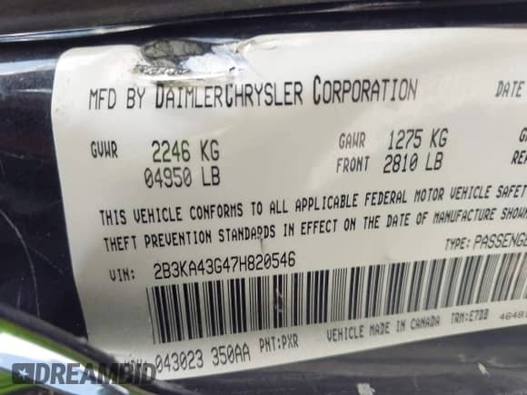 2007 Dodge Charger с VIN 2B3KA43G47H820546, выставлен на аукционе IAAI как лот 43113784 с пробегом 145 650 миль миль и . История ставок и продаж доступна на DreamBid. Изображение 9.