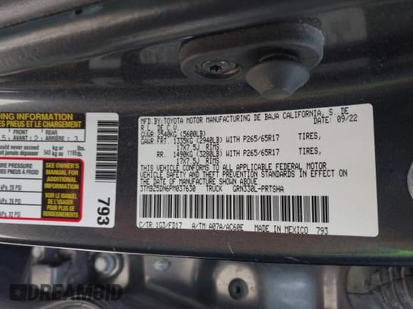 ✅ 2023 Toyota Tacoma SR5 • VIN: 3TMBZ5DN6PM037630 • Lot: 43362928. Listed on IAAI with Not provided. Free auction sales archive from the USA and detailed vehicle history report at DreamBid. Image 9.