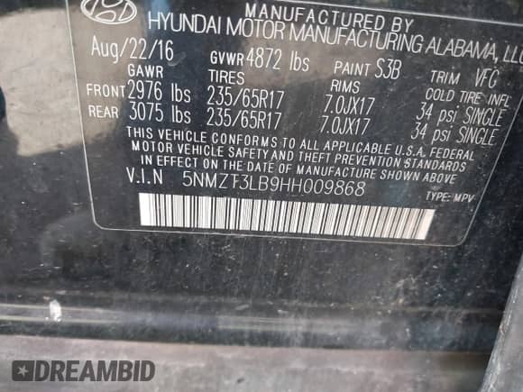 2017 Hyundai Santa Fe 2.4L с VIN 5NMZT3LB9HH009868, выставлен на аукционе IAAI как лот 43376479 с пробегом 126 203 миль миль и . История ставок и продаж доступна на DreamBid. Изображение 9.