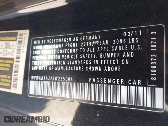 ✅ 2011 Volkswagen Golf • VIN: WVWAA7AJ2BW265004 • Лот: 41589675. Опубликован ранее на IAAI с пробегом Не указан. Бесплатный доступ к архиву аукционных продаж из США и подробный отчёт об истории автомобиля на DreamBid. Изображение 9.