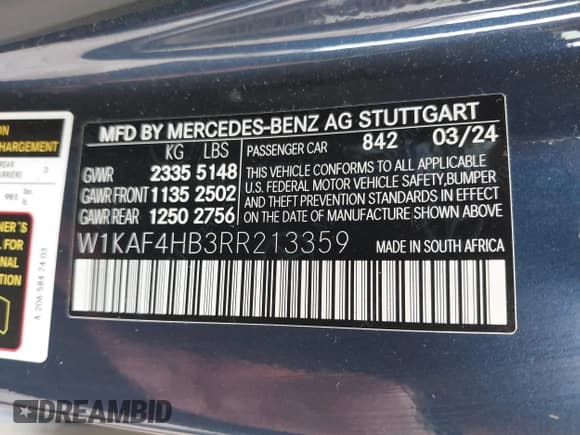 ✅ 2024 Mercedes-Benz C 300 • VIN: W1KAF4HB3RR213359 • Lot: 42963149. Listed on IAAI with 14,657 mi. Free auction sales archive from the USA and detailed vehicle history report at DreamBid. Image 9.