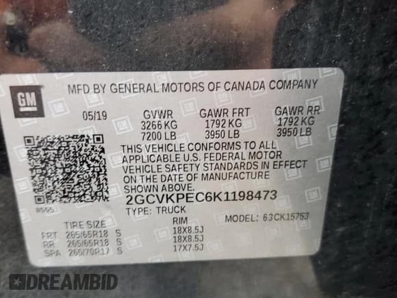 ✅ 2019 Chevrolet Silverado 1500 LT • VIN: 2GCVKPEC6K1198473 • Lot: 58652705. Wystawiony na Copart z przebiegiem 103 288 mil. Bezpłatny archiwum sprzedaży aukcyjnych z USA i szczegółowy raport historii pojazdu na DreamBid. Zdjęcie 12.