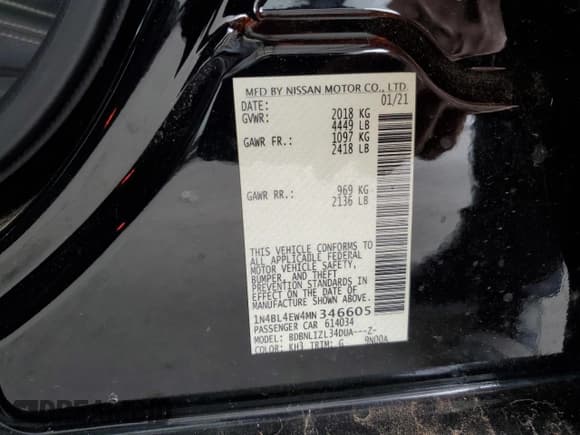 ✅ 2021 Nissan Altima SL • VIN: 1N4BL4EW4MN346605 • Лот: 85526595. Опубликован ранее на Copart с пробегом 43 762 миль. Бесплатный доступ к архиву аукционных продаж из США и подробный отчёт об истории автомобиля на DreamBid. Изображение 12.