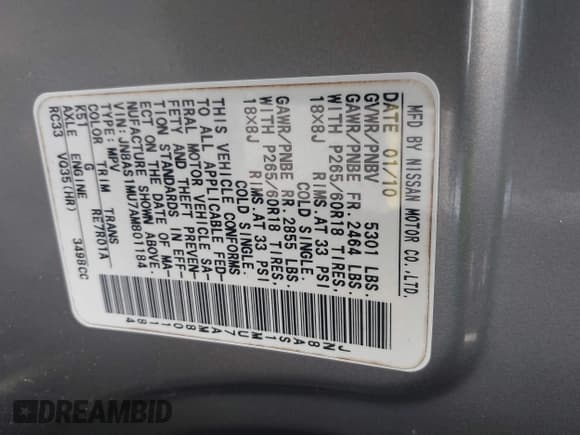 ✅ 2010 Infiniti FX • VIN: JN8AS1MU7AM801184 • Lot: 42774372. Wystawiony na IAAI z przebiegiem 191 485 mil. Bezpłatny archiwum sprzedaży aukcyjnych z USA i szczegółowy raport historii pojazdu na DreamBid. Zdjęcie 9.