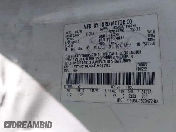 ✅ 2006 Ford Ranger XL • VIN: 1FTYR10D46PA03792 • Lot: 43468853. Listed on IAAI with 146,383 mi. Free auction sales archive from the USA and detailed vehicle history report at DreamBid. Image 9.