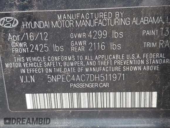 ✅ 2013 Hyundai Sonata SE • VIN: 5NPEC4AC7DH511971 • Лот: 43294217. Опубликован ранее на IAAI с пробегом Не указан. Бесплатный доступ к архиву аукционных продаж из США и подробный отчёт об истории автомобиля на DreamBid. Изображение 9.