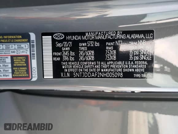 2022 Hyundai Santa Cruz SEL Premium с VIN 5NTJDDAF2NH005098, выставлен на аукционе Copart как лот 76354944 с пробегом 39 805 миль миль и Списание • Salvage title. История ставок и продаж доступна на DreamBid. Изображение 13.