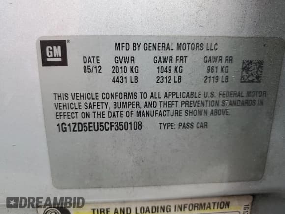 ✅ 2012 Chevrolet Malibu 2LT • VIN: 1G1ZD5EU5CF350108 • Lot: 83355764. Listed on Copart with Not provided. Free auction sales archive from the USA and detailed vehicle history report at DreamBid. Image 12.