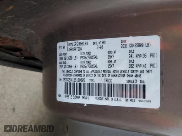 ✅ 2001 Dodge Dakota • VIN: 1B7GG2AX11S108005 • Lot: 87124934. Wystawiony na Copart z przebiegiem 248 482 mil. Bezpłatny archiwum sprzedaży aukcyjnych z USA i szczegółowy raport historii pojazdu na DreamBid. Zdjęcie 12.