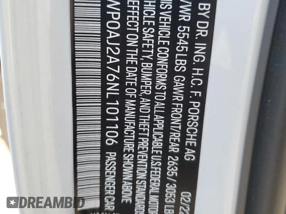 ✅ 2022 Porsche Panamera • VIN: WP0AJ2A76NL101106 • Лот: 70045735. Опубликован ранее на Copart с пробегом 28 036 миль. Бесплатный доступ к архиву аукционных продаж из США и подробный отчёт об истории автомобиля на DreamBid. Изображение 12.