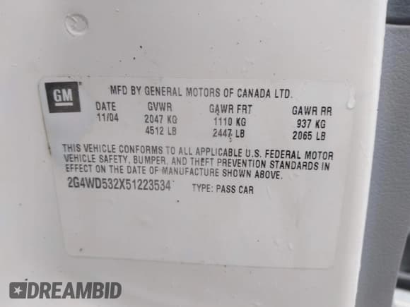 ✅ 2005 Buick LaCrosse CXL • VIN: 2G4WD532X51223534 • Lot: 43540718. Listed on IAAI with 148,902 mi. Free auction sales archive from the USA and detailed vehicle history report at DreamBid. Image 9.