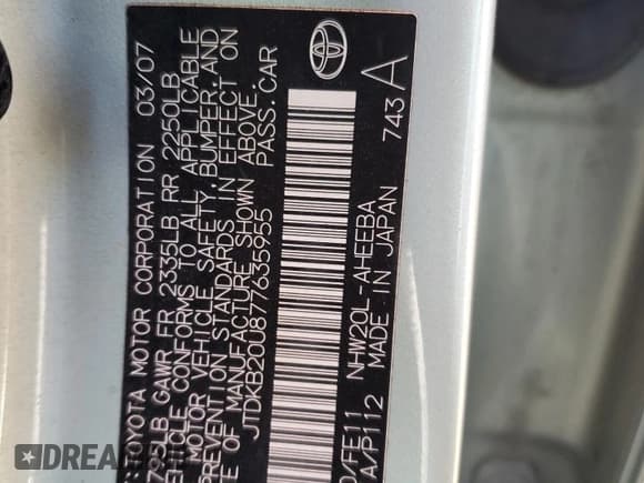 ✅ 2007 Toyota Prius • VIN: JTDKB20U877635955 • Lot: 93778195. Wystawiony na Copart z przebiegiem 207 050 mil. Bezpłatny archiwum sprzedaży aukcyjnych z USA i szczegółowy raport historii pojazdu na DreamBid. Zdjęcie 12.