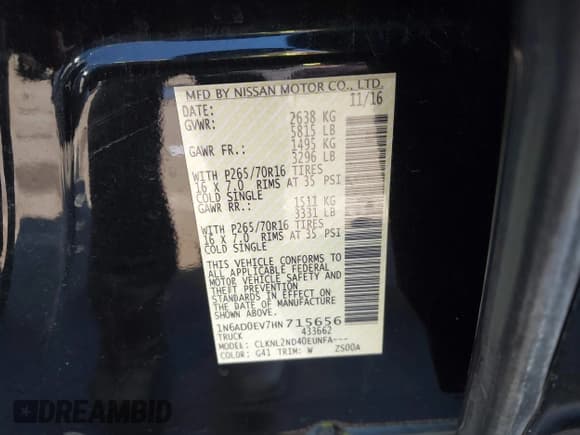 ✅ 2017 Nissan Frontier SV • VIN: 1N6AD0EV7HN715656 • Lot: 43472468. Wystawiony na IAAI z przebiegiem 142 490 mil. Bezpłatny archiwum sprzedaży aukcyjnych z USA i szczegółowy raport historii pojazdu na DreamBid. Zdjęcie 9.