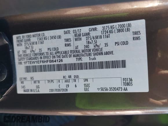 ✅ 2017 Ford F-150 XL • VIN: 1FTEW1EF6HFB64126 • Lot: 43448118. Listed on IAAI with 167,810 mi. Free auction sales archive from the USA and detailed vehicle history report at DreamBid. Image 9.