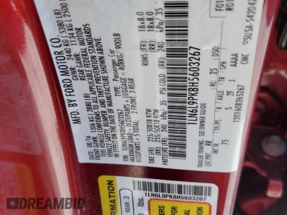 ✅ 2017 Lincoln Continental Premiere • VIN: 1LN6L9PK8H5603267 • Лот: 82752995. Опубликован ранее на Copart с пробегом 46 208 миль. Бесплатный доступ к архиву аукционных продаж из США и подробный отчёт об истории автомобиля на DreamBid. Изображение 13.