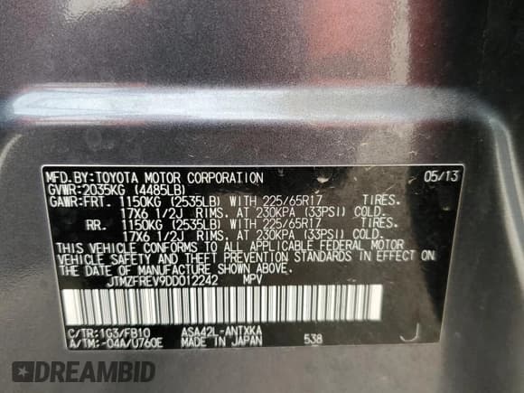 ✅ 2013 Toyota RAV4 LE • VIN: JTMZFREV9DD012242 • Lot: 78727514. Wystawiony na Copart z przebiegiem 95 600 mil. Bezpłatny archiwum sprzedaży aukcyjnych z USA i szczegółowy raport historii pojazdu na DreamBid. Zdjęcie 15.