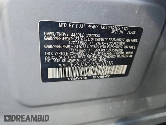 2017 Subaru Forester Limited with VIN JF2SJARC4HH510116, listed as a Copart auction lot 82122265 with 87,527 mi miles and Salvage title. Bid and sale history available at DreamBid. Image 13.
