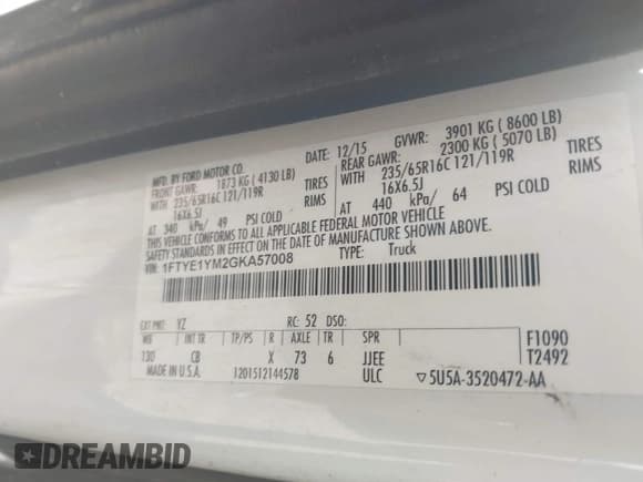 ✅ 2016 Ford Transit Cargo • VIN: 1FTYE1YM2GKA57008 • Lot: 42468272. Wystawiony na IAAI z przebiegiem 152 870 mil. Bezpłatny archiwum sprzedaży aukcyjnych z USA i szczegółowy raport historii pojazdu na DreamBid. Zdjęcie 9.