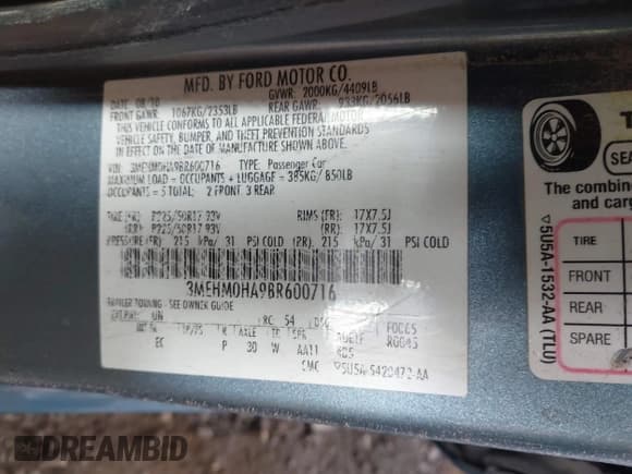 ✅ 2011 Mercury Milan • VIN: 3MEHM0HA9BR600716 • Лот: 42214376. Опубликован ранее на IAAI с пробегом 184 424 миль. Бесплатный доступ к архиву аукционных продаж из США и подробный отчёт об истории автомобиля на DreamBid. Изображение 9.