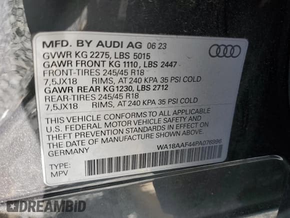 ✅ 2023 Audi A4 allroad Premium Plus • VIN: WA18AAF44PA076996 • Lot: 55041325. Wystawiony na Copart z przebiegiem Nie podano. Bezpłatny archiwum sprzedaży aukcyjnych z USA i szczegółowy raport historii pojazdu na DreamBid. Zdjęcie 14.