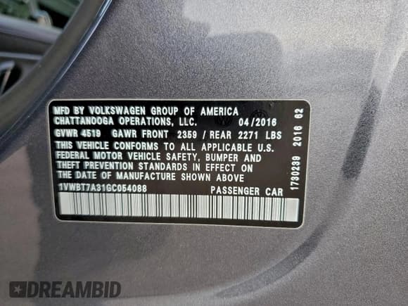 ✅ 2016 Volkswagen Passat SE • VIN: 1VWBT7A31GC054088 • Lot: 95914045. Wystawiony na Copart z przebiegiem 113 323 mil. Bezpłatny archiwum sprzedaży aukcyjnych z USA i szczegółowy raport historii pojazdu na DreamBid. Zdjęcie 12.