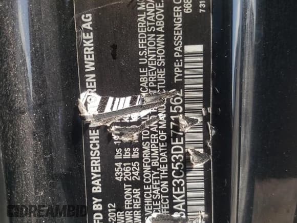 ✅ 2013 BMW 3 Series 328i • VIN: WBAKE3C53DE771562 • Lot: 66449955. Listed on Copart with 96,940 mi. Free auction sales archive from the USA and detailed vehicle history report at DreamBid. Image 12.