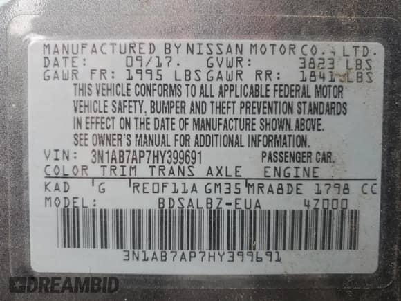 2017 Nissan Sentra SR с VIN 3N1AB7AP7HY399691, выставлен на аукционе Copart как лот 86087305 с пробегом 80 647 миль миль и Списание • Salvage title. История ставок и продаж доступна на DreamBid. Изображение 12.