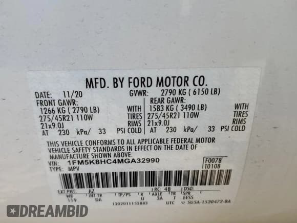 ✅ 2021 Ford Explorer Platinum • VIN: 1FM5K8HC4MGA32990 • Lot: 84815225. Wystawiony na Copart z przebiegiem 44 820 mil. Bezpłatny archiwum sprzedaży aukcyjnych z USA i szczegółowy raport historii pojazdu na DreamBid. Zdjęcie 14.