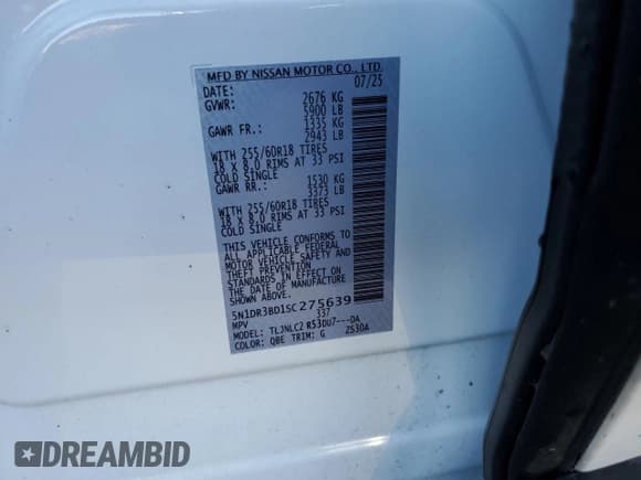 ✅ 2025 Nissan Pathfinder Rock Creek • VIN: 5N1DR3BD1SC275639 • Lot: 91308905. Wystawiony na Copart z przebiegiem Nie podano. Bezpłatny archiwum sprzedaży aukcyjnych z USA i szczegółowy raport historii pojazdu na DreamBid. Zdjęcie 12.