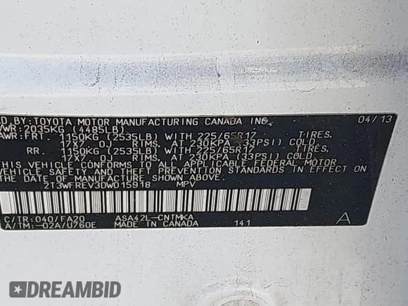 ✅ 2013 Toyota RAV4 XLE • VIN: 2T3WFREV3DW015918 • Лот: 43203848. Опубликован ранее на IAAI с пробегом 170 555 миль. Бесплатный доступ к архиву аукционных продаж из США и подробный отчёт об истории автомобиля на DreamBid. Изображение 9.