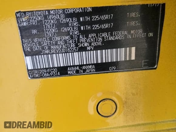 ✅ 2018 Toyota RAV4 Hybrid LE Plus • VIN: JTMRJREV2JD182257 • Лот: 82767745. Опубликован ранее на Copart с пробегом 299 008 миль. Бесплатный доступ к архиву аукционных продаж из США и подробный отчёт об истории автомобиля на DreamBid. Изображение 13.